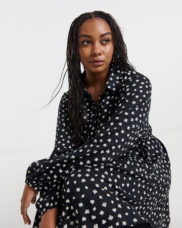 Black Print Midi Shirt Dress