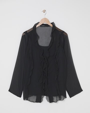 Black Tie Detail Ruffle Blouse