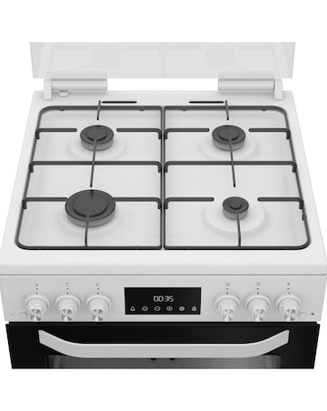 Hotpoint HDG6GDCW 60cm Gas Double Cooker with Glass Lid - White