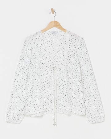Simply Be Spot Print Tie Front Long Sleeve Blouse