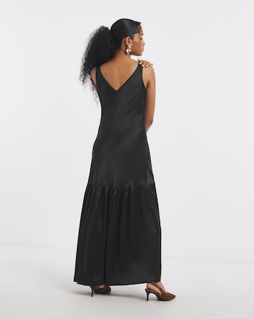 Flounce London Black Glossy Satin Maxi Dress