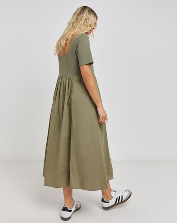 Jersey Poplin Mix Apron Dress With Pockets
