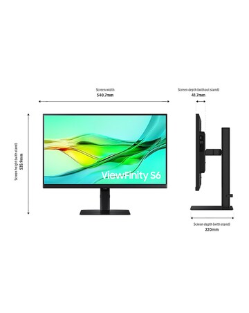 Samsung 24in ViewFinity S6 S60UD 100Hz QHD Ergonomic Monitor - Black