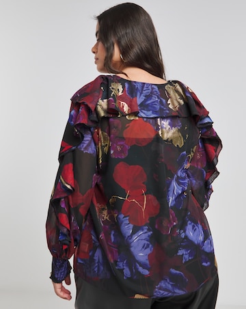 Joanna Hope Ruffle Blouse With Foil Print