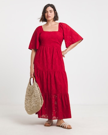 Simply Be Red Broderie Tiered Maxi Dress