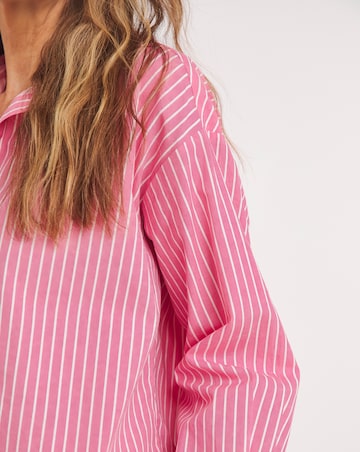 Womens Cotton Poplin Oversized Long Sleeve Shirt - Pink Stripe