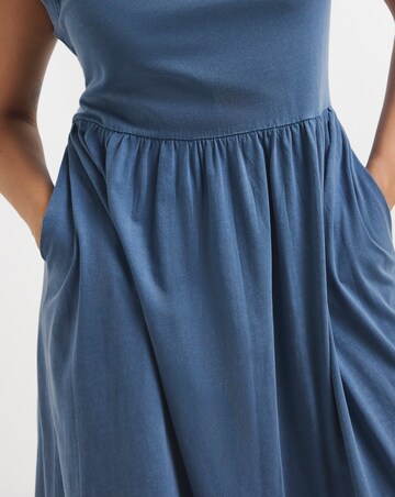 Blue Acid Jersey Cotton Maxi Dress With Pockets