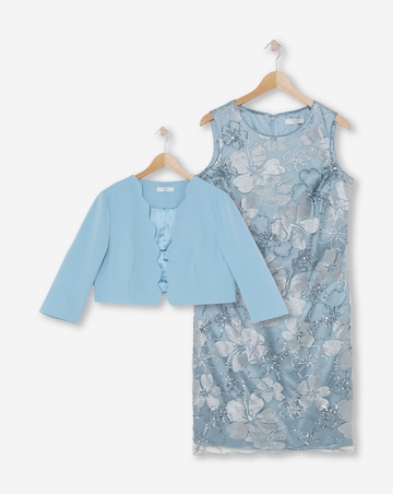 Joanna Hope Soft Blue Sequin Dress and Jacket