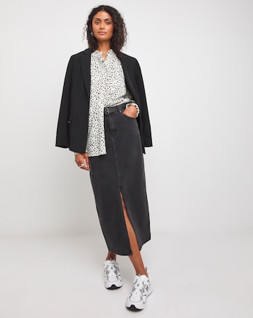 Womens Frill Detail Long Sleeve Blouse - Ivory Print