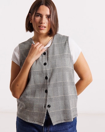 Black & White Check Print Button Through Jersey Waistcoat