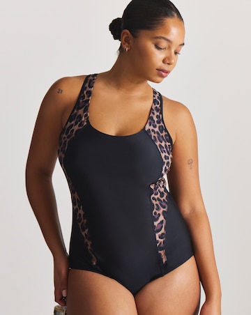 Sports Swimsuit Racer Back Black/Animal