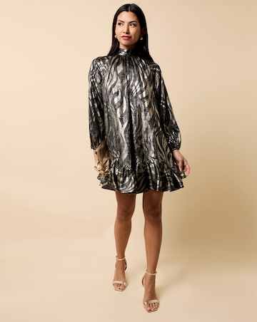 Little Mistress Black and Gold Foil Print Mini Dress