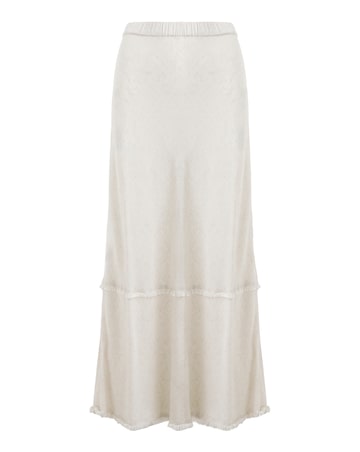 Stone Linen Mix Frayed Hem Skirt