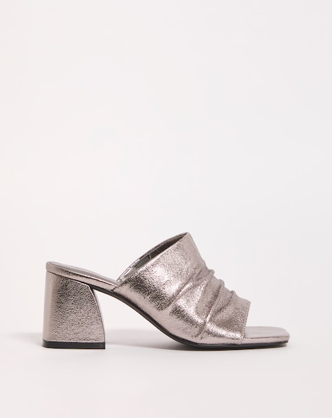 Ruched Heeled Mule Sandals Wide