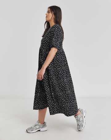 Simply Be Mono Spot Jersey Smock Dress With Pockets