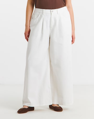 Simply Be Ecru Extreme Pleat Detail Wide Leg Jean