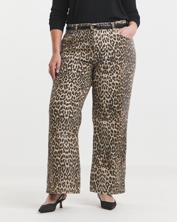 Leopard Print Denim Wide Leg Jeans
