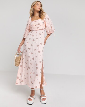 Pink Print Soft Volume Midi Dress
