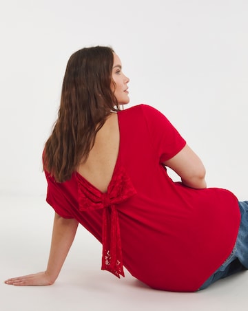 Simply Be Red Short Sleeve Lace Bow Back Top