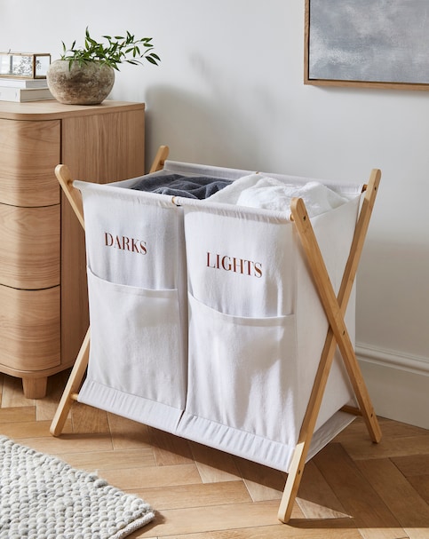 Cream Split Laundry Hamper
