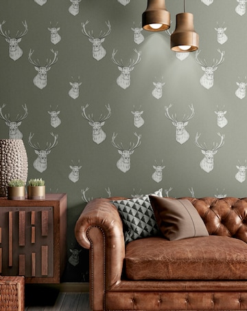 Catherine Lansfield Sage Stag Wallpaper