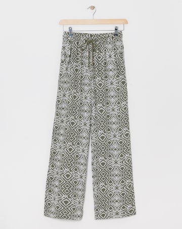 Printed Spun Viscose Pull On Wide Leg Trousers