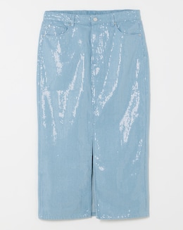 Light Wash Clear Sequin Maxi Skirt