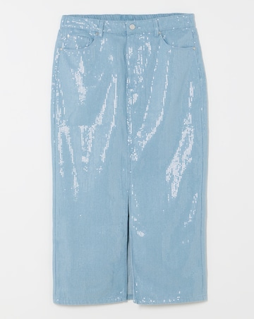 Light Wash Clear Sequin Maxi Skirt