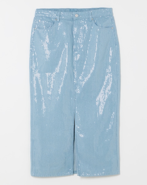 Light Wash Clear Sequin Maxi Skirt