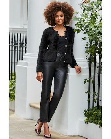 Sosandar Fluffy Teddy Gold Button Cardi