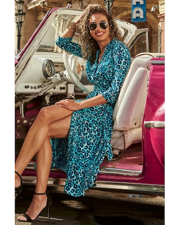 Sosandar Animal Print Belted Midi Shirt Dress