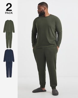 2 Pack Long Sleeve Pyjama Set-Green/Navy