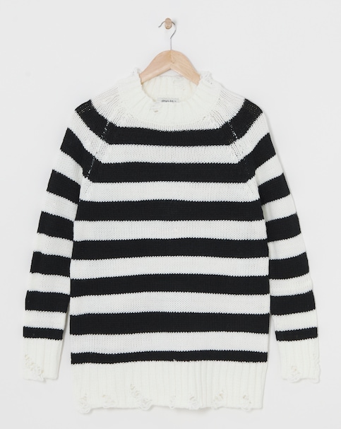 Mono Stripe Distressed Longline Jumper