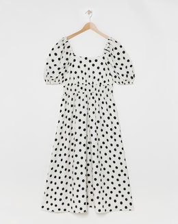 Flounce London Ivory Crepe Spotted Midaxi Dress