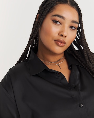 Black Relaxed Fit Satin Long Sleeve Shirt