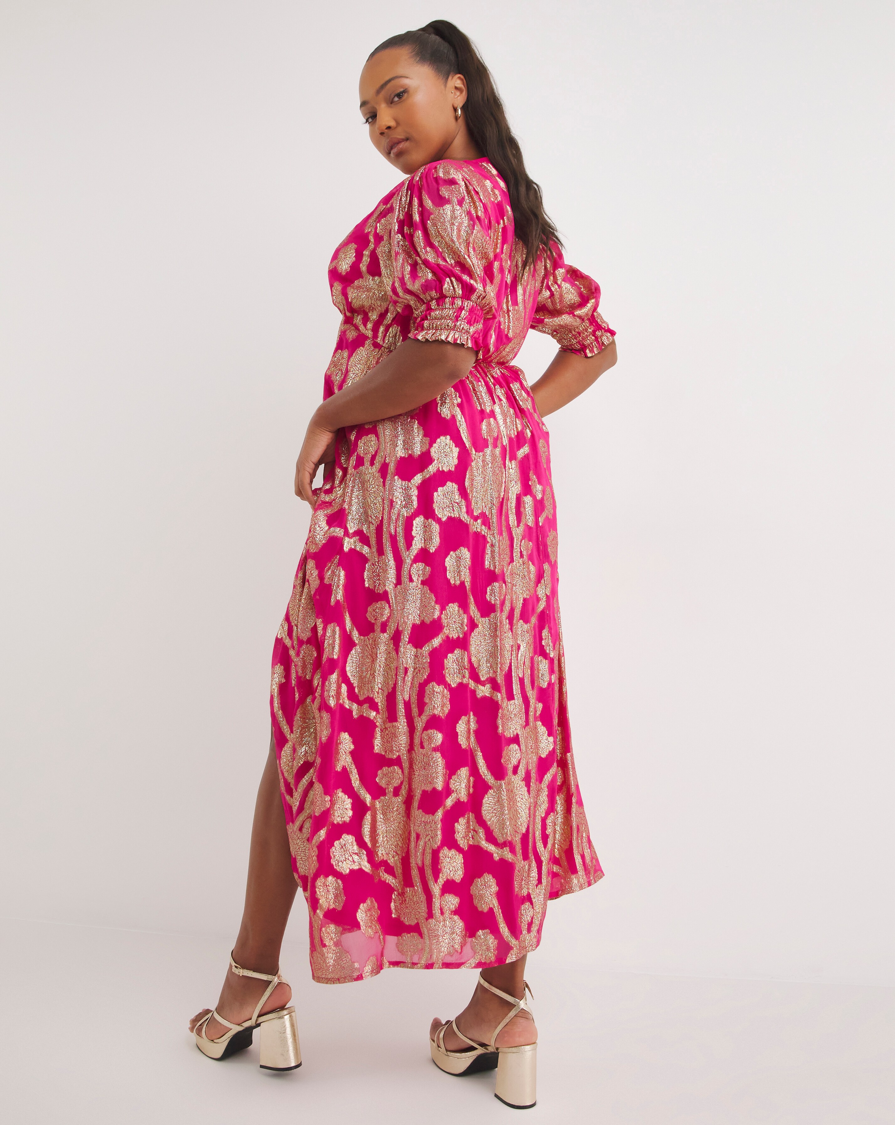 Pink And Gold Jacquard Maxi Dress | Fashion World