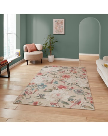 Catherine Lansfield Pippa Floral Birds Washable Rug