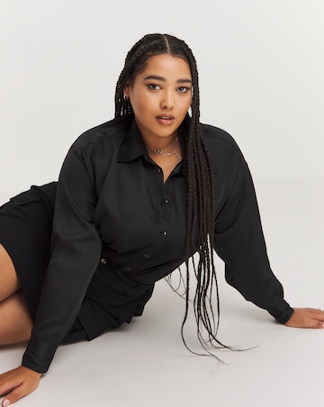 Black Relaxed Fit Satin Long Sleeve Shirt