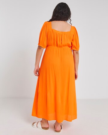 Simply Be Orange Crinkle Button Through Midi Dress