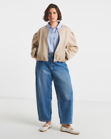 Simply Be Neutral Bubble Hem Round Collar Jacket