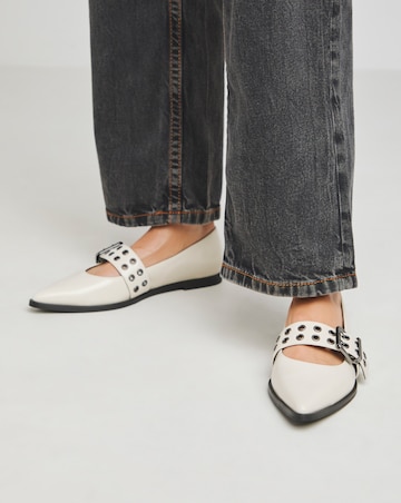 Oslo Hardware Mary Jane Pointy Toe Flat Shoes Wide E Fit