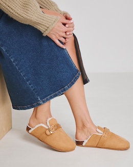 Franny Closed Toe House Shoe With Buckle Detail - Wide Fit (E)