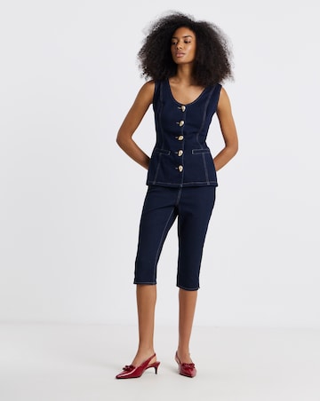 Indigo Statement Button Sleeveless Denim Top Co Ord