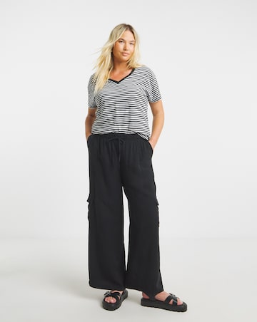 Simply Be Black Drawcord Waist Utility Wide Leg Trousers