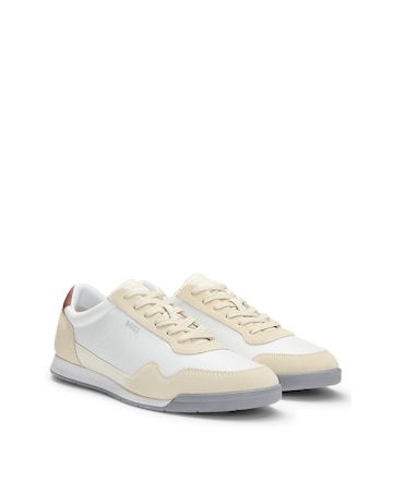 BOSS Titanium Suede & Leather Trainer - White
