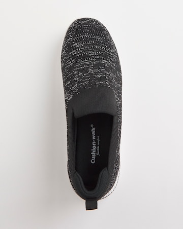 Cushion Walk Black Glitter Slip On Trainers- Extra Wide Fit (EEE)