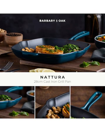 Barbary & Oak Nattura 26cm Cast Iron Grill Pan Teal