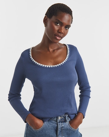 Scallop Neck Long Sleeve Rib Top