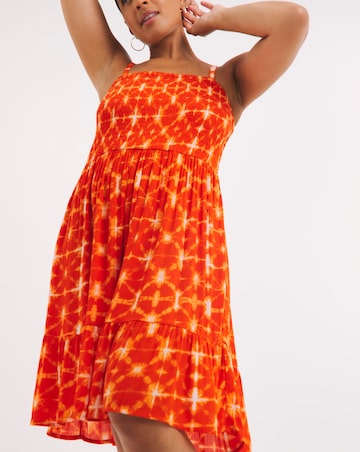 Shirred Bandeau Mini Beach Dress