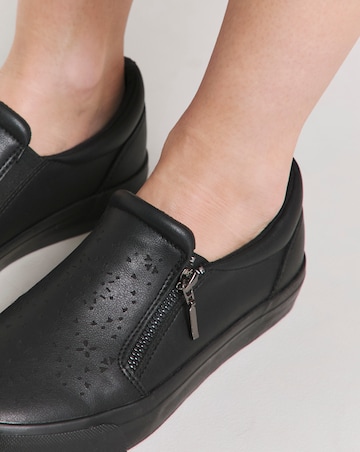 Beatrix Laser Cut Slip on Side Zip Trainer - Extra Wide Fit (EEE)